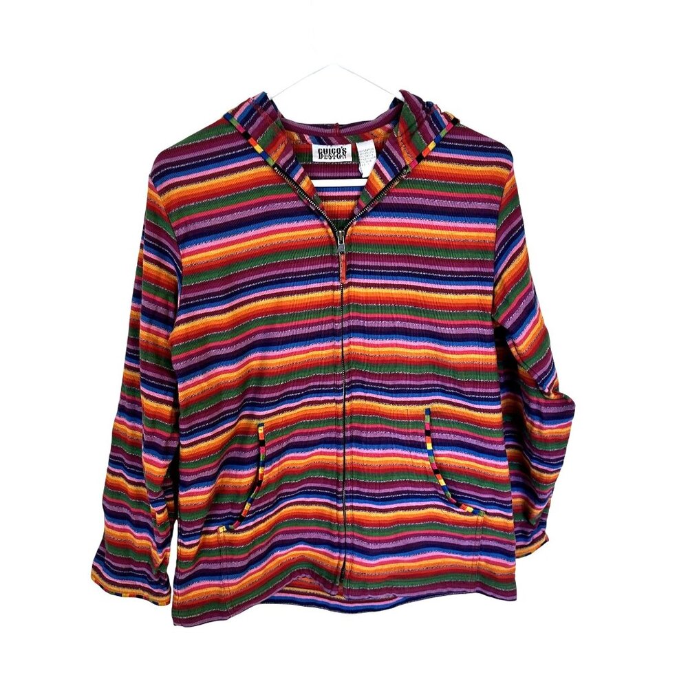 Chicos Design Womens Hoodie Striped Cotton Jacket Size 1 Medium Multicolor India